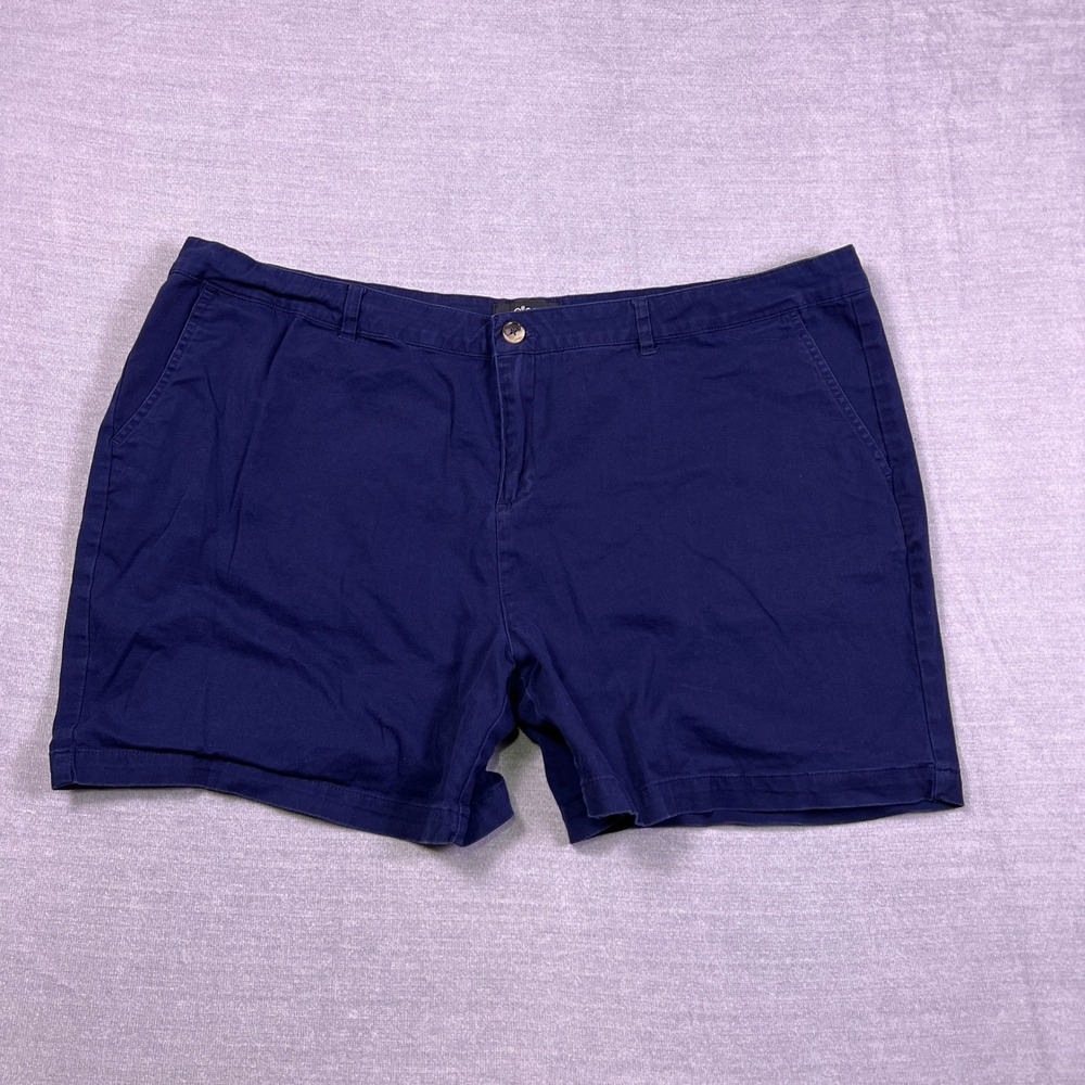 Ellos Chino Stretch Mid Rise Walking Shorts Women 22 Navy Blue Cotton
